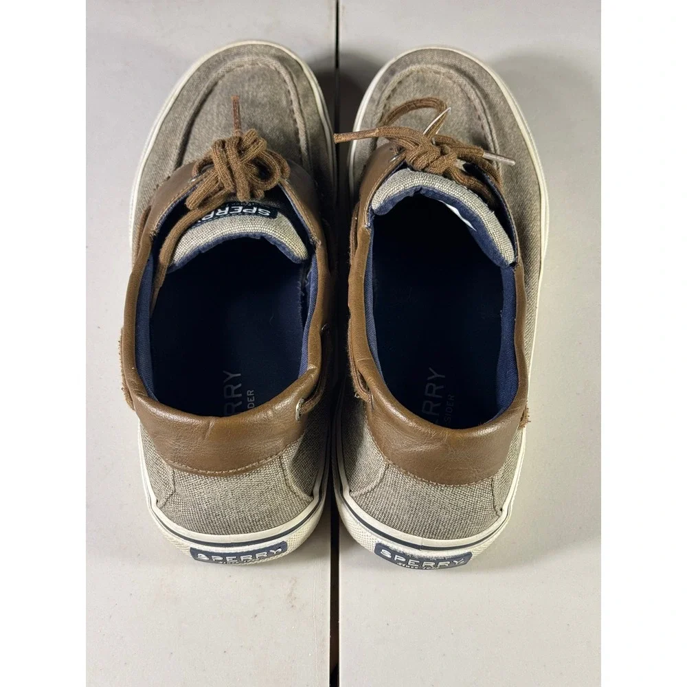 Sperry Top-Sider Bahama II Mens 12 Boat Shoes Khaki Canvas Leather STS21489